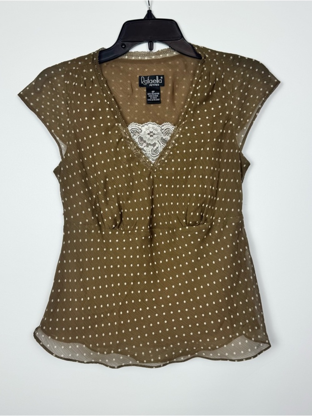 Rafaella brown Polka Dot Lace V-Neck Blouse